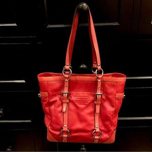 COACH Hampton Red Leather Gallery Tote Shoulder Bag Vintage RARE